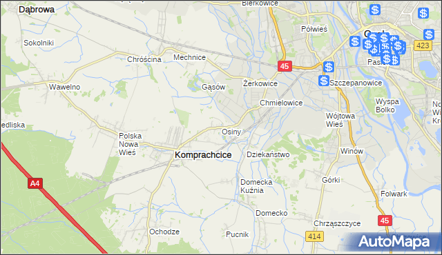 mapa Osiny gmina Komprachcice, Osiny gmina Komprachcice na mapie Targeo