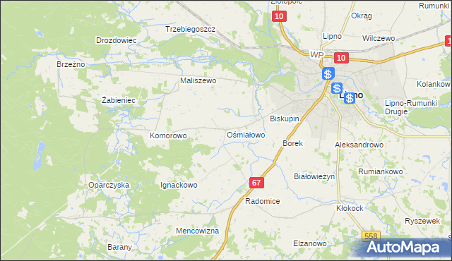 mapa Ośmiałowo gmina Lipno, Ośmiałowo gmina Lipno na mapie Targeo