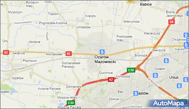 mapa Ożarów Mazowiecki, Ożarów Mazowiecki na mapie Targeo