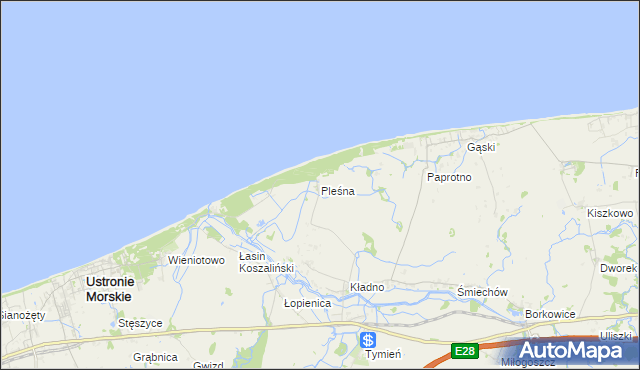 mapa Pleśna gmina Będzino, Pleśna gmina Będzino na mapie Targeo