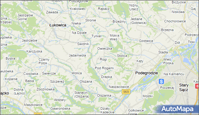 mapa Rogi gmina Podegrodzie, Rogi gmina Podegrodzie na mapie Targeo