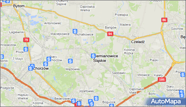 mapa Siemianowice Śląskie, Siemianowice Śląskie na mapie Targeo