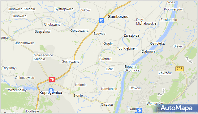 mapa Skotniki gmina Samborzec, Skotniki gmina Samborzec na mapie Targeo