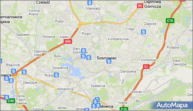mapa Sosnowca, Sosnowiec na mapie Targeo