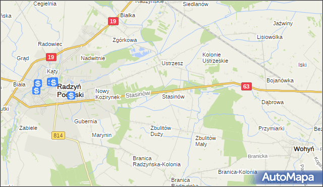 mapa Stasinów gmina Radzyń Podlaski, Stasinów gmina Radzyń Podlaski na mapie Targeo