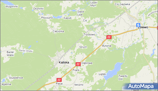 mapa Strych gmina Kaliska, Strych gmina Kaliska na mapie Targeo