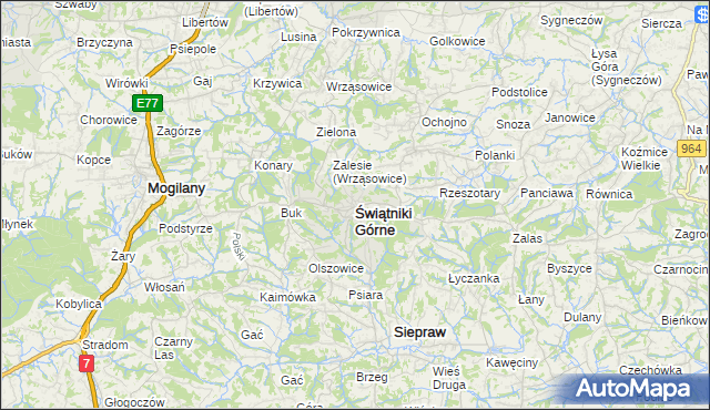 mapa Świątniki Górne, Świątniki Górne na mapie Targeo