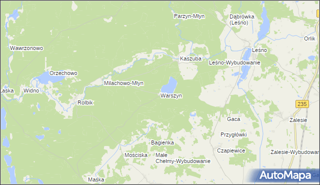 mapa Warszyn gmina Brusy, Warszyn gmina Brusy na mapie Targeo