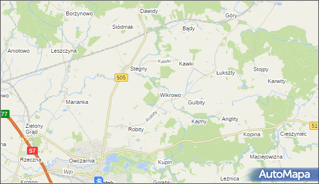 mapa Wikrowo gmina Pasłęk, Wikrowo gmina Pasłęk na mapie Targeo