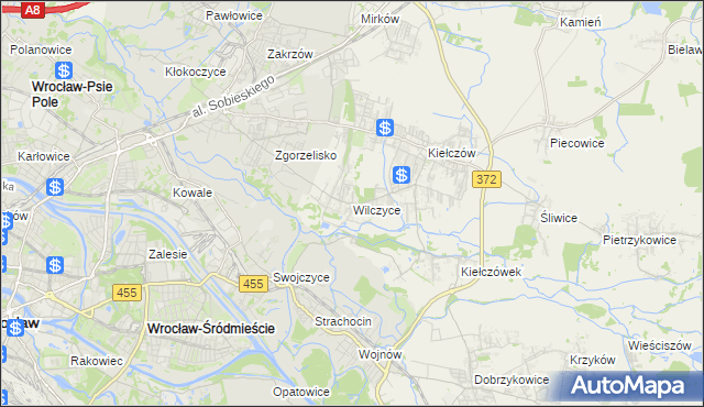 mapa Wilczyce gmina Długołęka, Wilczyce gmina Długołęka na mapie Targeo