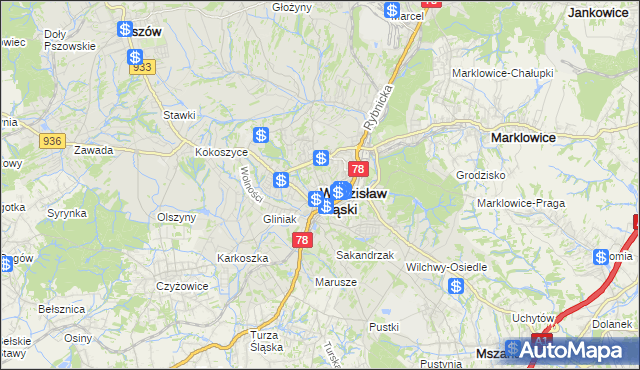 mapa Wodzisławia Śląskiego, Wodzisław Śląski na mapie Targeo
