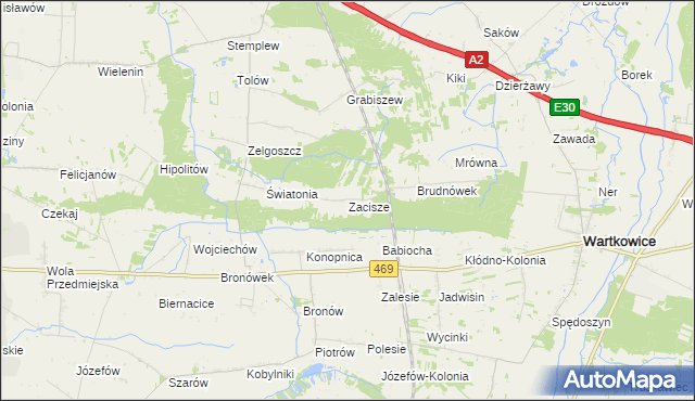 mapa Zacisze gmina Wartkowice, Zacisze gmina Wartkowice na mapie Targeo