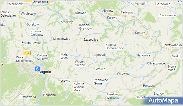 mapa Zagorzyce gmina Bogoria, Zagorzyce gmina Bogoria na mapie Targeo