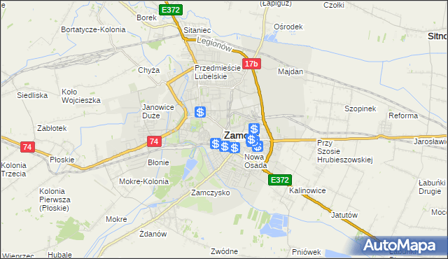mapa Zamościa, Zamość na mapie Targeo