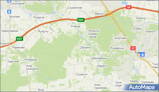 mapa Zofiówka gmina Tuszyn, Zofiówka gmina Tuszyn na mapie Targeo