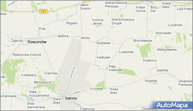 mapa Kadłubek gmina Sienno, Kadłubek gmina Sienno na mapie Targeo