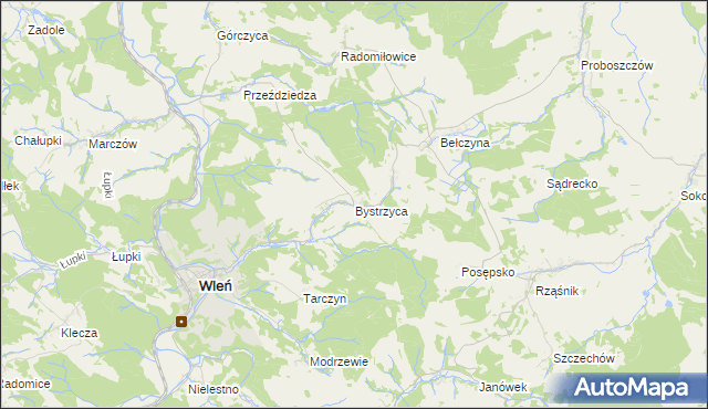 mapa Bystrzyca gmina Wleń, Bystrzyca gmina Wleń na mapie Targeo