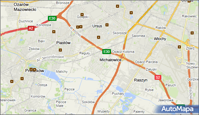 mapa Michałowice powiat pruszkowski, Michałowice powiat pruszkowski na mapie Targeo