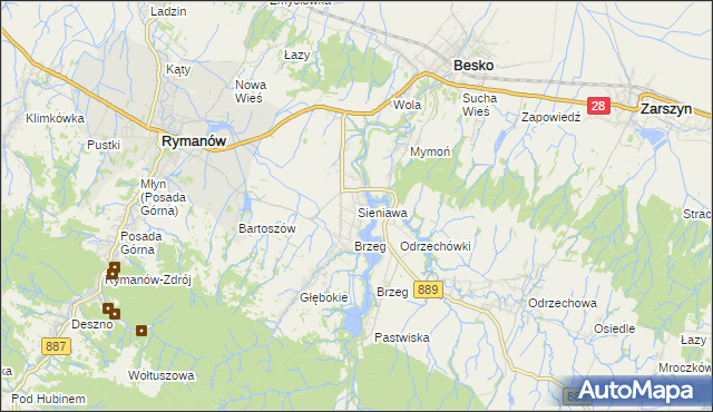 mapa Sieniawa gmina Rymanów, Sieniawa gmina Rymanów na mapie Targeo