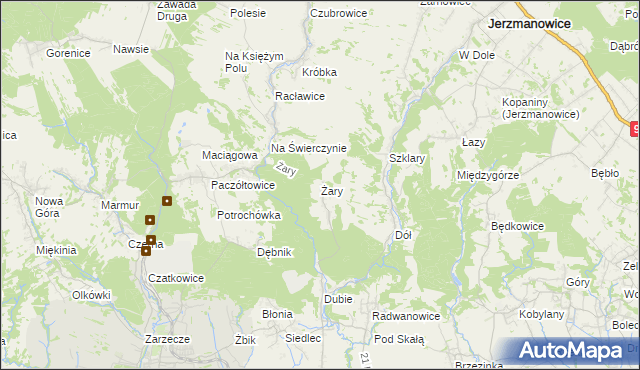 mapa Żary gmina Krzeszowice, Żary gmina Krzeszowice na mapie Targeo