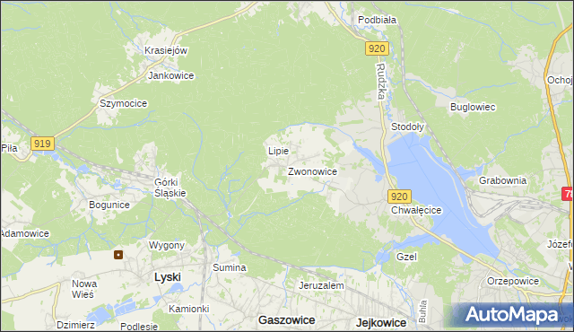 mapa Zwonowice, Zwonowice na mapie Targeo
