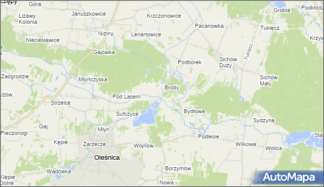 mapa Brody Duże gmina Oleśnica, Brody Duże gmina Oleśnica na mapie Targeo