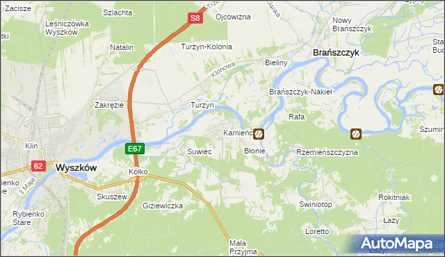 mapa Kamieńczyk gmina Wyszków, Kamieńczyk gmina Wyszków na mapie Targeo
