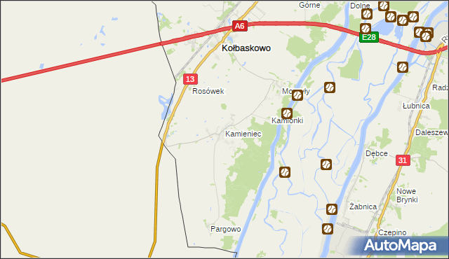 mapa Kamieniec gmina Kołbaskowo, Kamieniec gmina Kołbaskowo na mapie Targeo