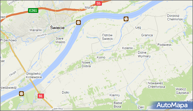 mapa Kolno gmina Chełmno, Kolno gmina Chełmno na mapie Targeo
