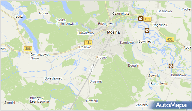 mapa Krosno gmina Mosina, Krosno gmina Mosina na mapie Targeo