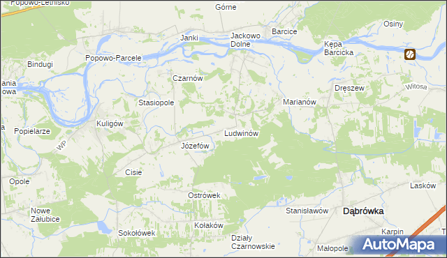 mapa Ludwinów gmina Dąbrówka, Ludwinów gmina Dąbrówka na mapie Targeo