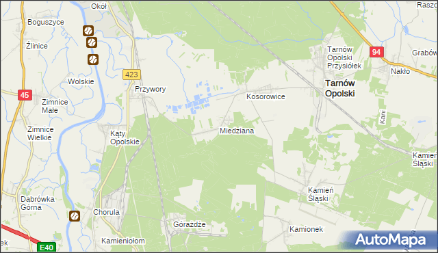 mapa Miedziana gmina Tarnów Opolski, Miedziana gmina Tarnów Opolski na mapie Targeo