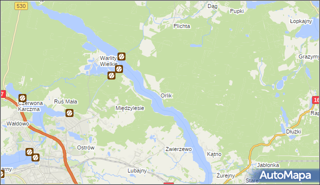 mapa Orlik gmina Łukta, Orlik gmina Łukta na mapie Targeo