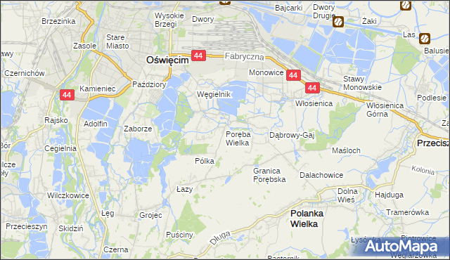 mapa Poręba Wielka gmina Oświęcim, Poręba Wielka gmina Oświęcim na mapie Targeo