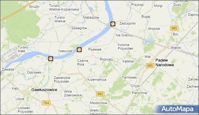 mapa Rożniaty gmina Padew Narodowa, Rożniaty gmina Padew Narodowa na mapie Targeo
