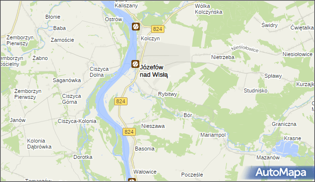 mapa Rybitwy gmina Józefów nad Wisłą, Rybitwy gmina Józefów nad Wisłą na mapie Targeo