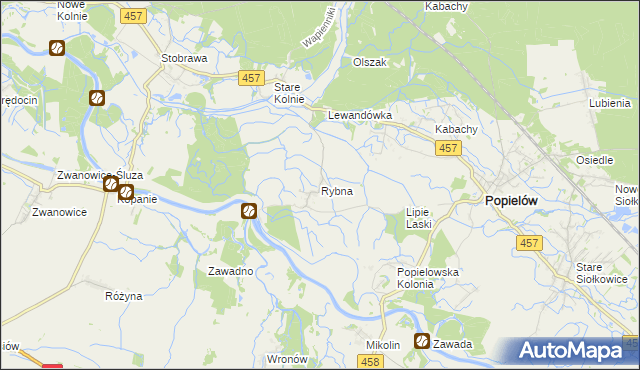 mapa Rybna gmina Popielów, Rybna gmina Popielów na mapie Targeo