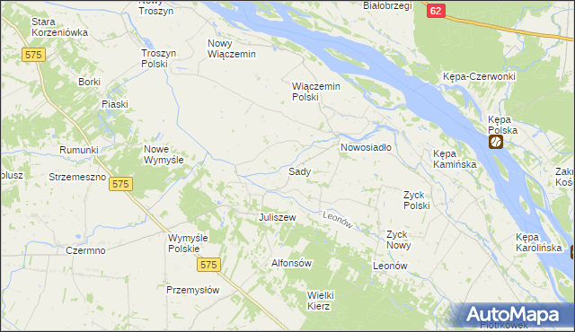 mapa Sady gmina Słubice, Sady gmina Słubice na mapie Targeo