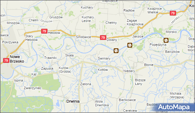 mapa Świniary gmina Drwinia, Świniary gmina Drwinia na mapie Targeo