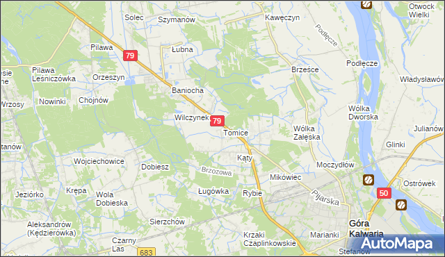 mapa Tomice gmina Góra Kalwaria, Tomice gmina Góra Kalwaria na mapie Targeo