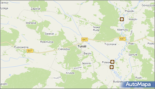 mapa Turośl powiat kolneński, Turośl powiat kolneński na mapie Targeo