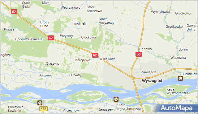 mapa Wilczkowo gmina Wyszogród, Wilczkowo gmina Wyszogród na mapie Targeo