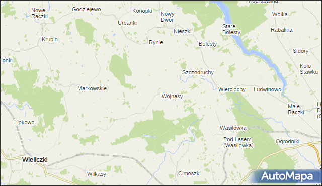 mapa Wojnasy gmina Wieliczki, Wojnasy gmina Wieliczki na mapie Targeo