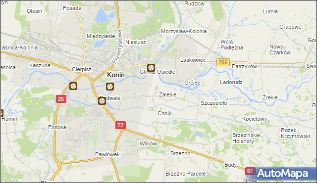 mapa Zalesie gmina Krzymów, Zalesie gmina Krzymów na mapie Targeo