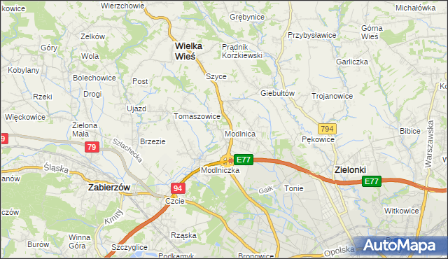 mapa Modlnica, Modlnica na mapie Targeo