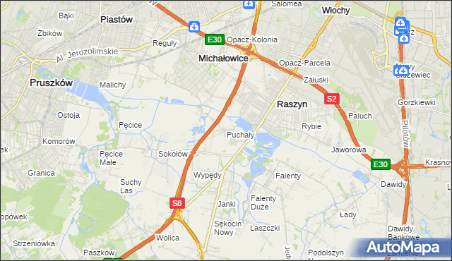 mapa Puchały gmina Raszyn, Puchały gmina Raszyn na mapie Targeo