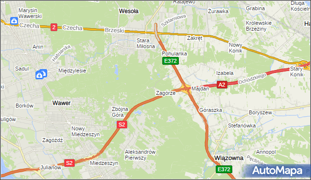 mapa Zagórze gmina Wiązowna, Zagórze gmina Wiązowna na mapie Targeo