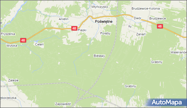 mapa Bielawy gmina Poświętne, Bielawy gmina Poświętne na mapie Targeo