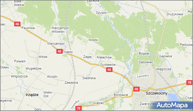 mapa Małachów gmina Szczekociny, Małachów gmina Szczekociny na mapie Targeo