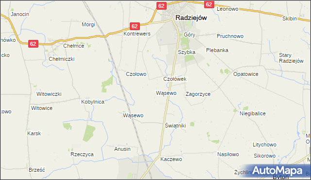 mapa Wąsewo gmina Radziejów, Wąsewo gmina Radziejów na mapie Targeo